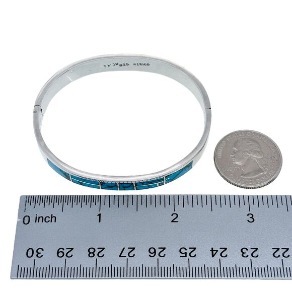 Vintage Mexican Taxco TM-39 Sterling Silver 925 Dyed Howlite Bangle Bracelet 7" - Picture 6 of 8